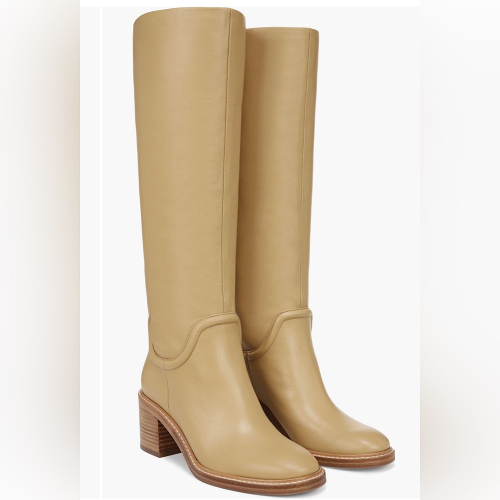 Vince Tall Leather Heeled Boots in Tan